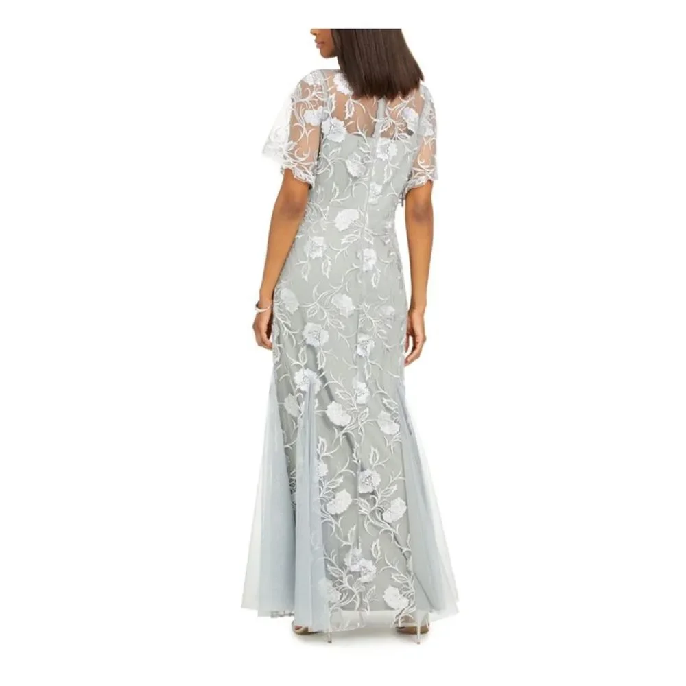 ALEX EVENINGS Womens Gray Flutter Sleeve Full-Length Gown Dress Petites 6P - Picture 2 of 4